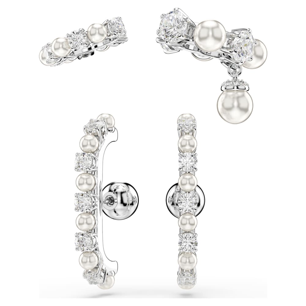 期間限定30％OFF! Matrix ear cuff, Set (3), Crystal pearl, Round cut, White アクセサリー