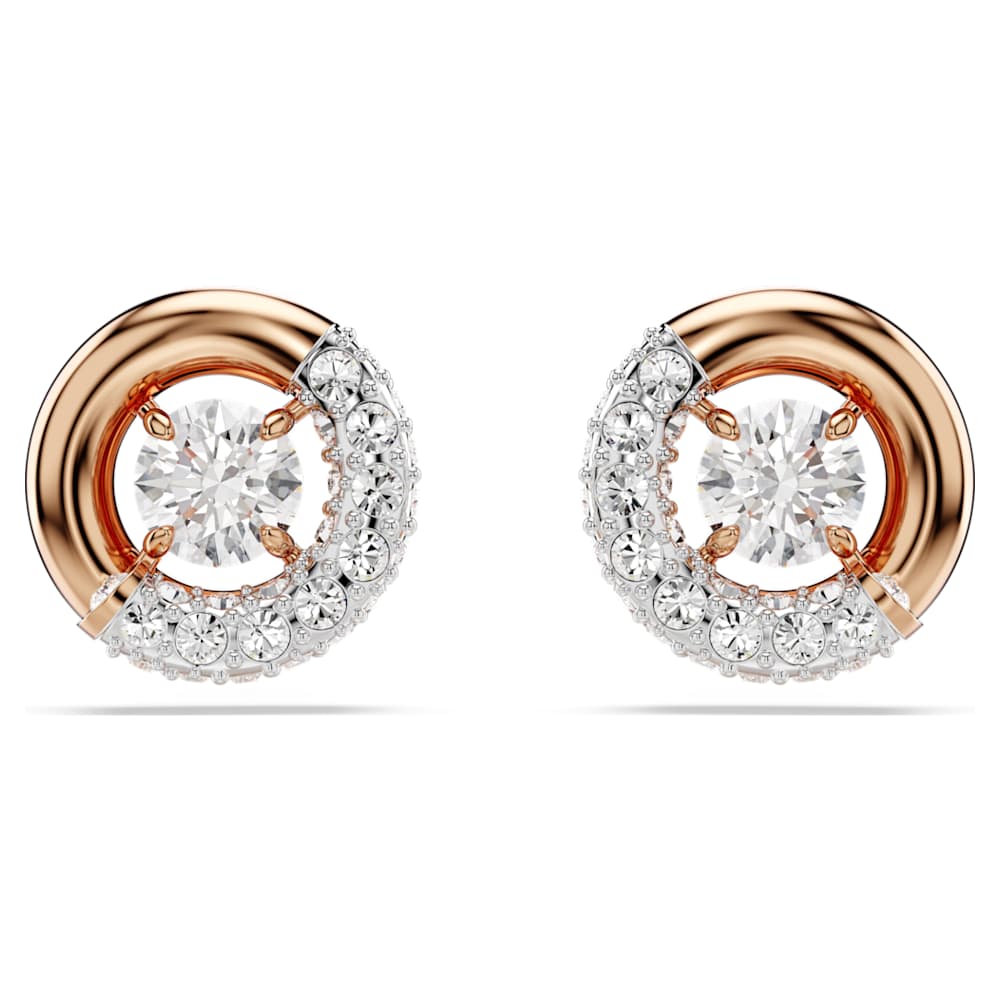 Dextera stud earrings, Round cut, White, 18K rose gold finish
