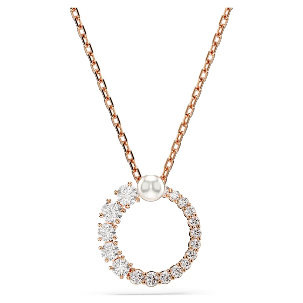Matrix pendant, Crystal pearl, Round cut, White, 18K rose gold finish