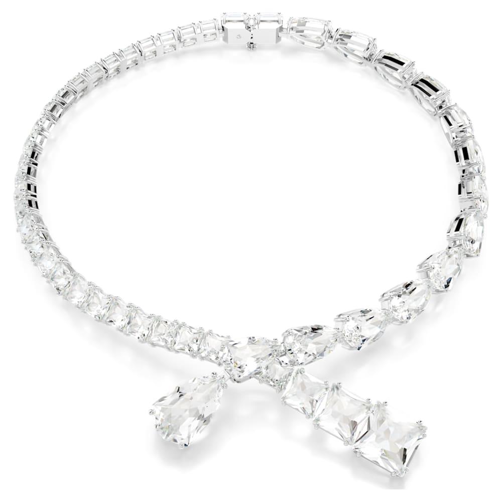 Matrix necklace, Mixed cuts, White, Rhodium plated | Swarovski