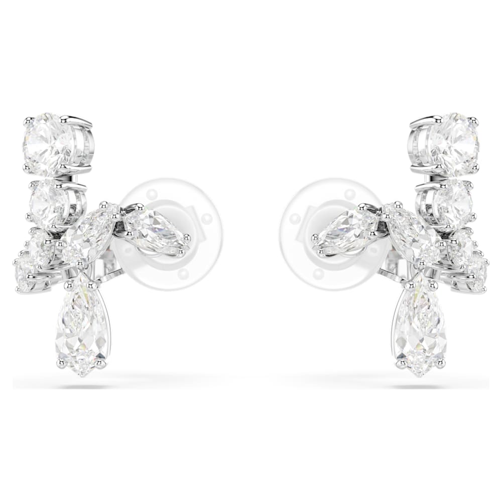 Matrix クリップイヤリング, ミックスカット, ホワイト, ロジウム  