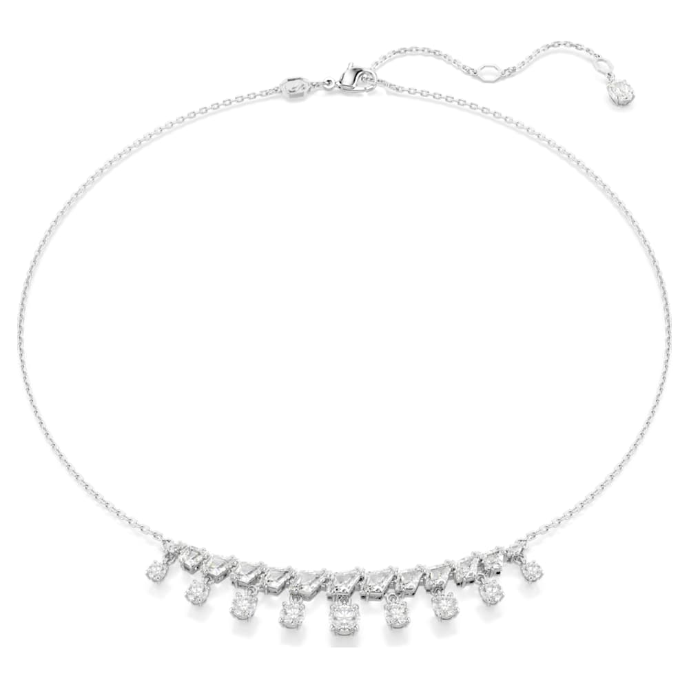 Idyllia necklace, Mixed cuts, Snowflake, White, Rhodium plated | Swarovski