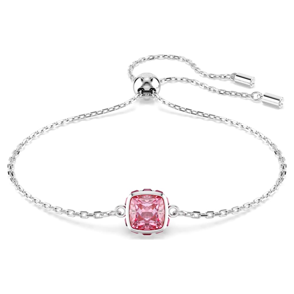 Swarovski Birthstone bracelet Square cut October Pink Rhodium plated
