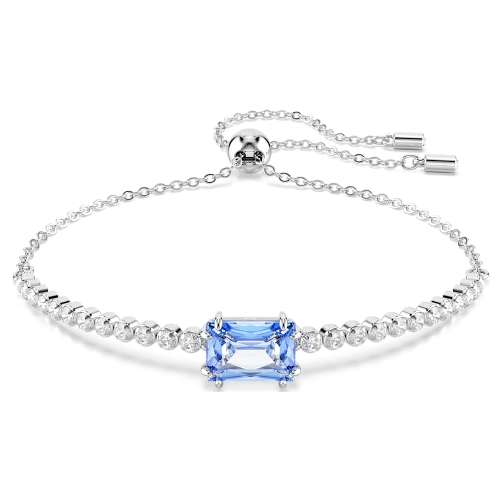 Matrix Tennis bracelet, Mixed cuts, Blue, Rhodium plated | Swarovski
