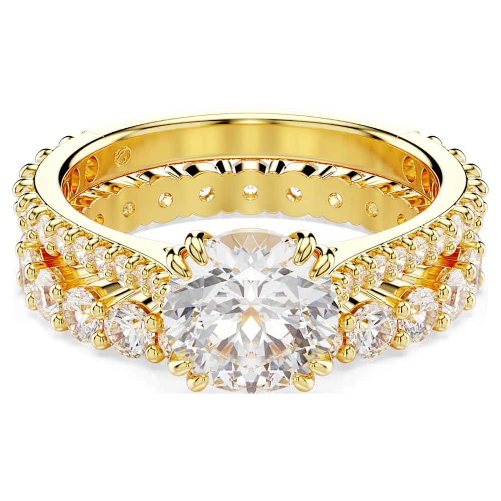 Anello Stilla Taglio Round Bianco Placcato color oro Swarovski