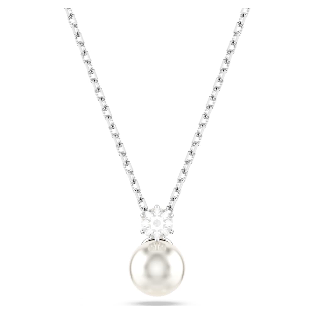 ネックレス・ペンダント SWAROVSKI Matrix rhodium crystal pearl necklace 5693897 Matrix pendant, Crystal pearl, Round cut, White, Rhodium