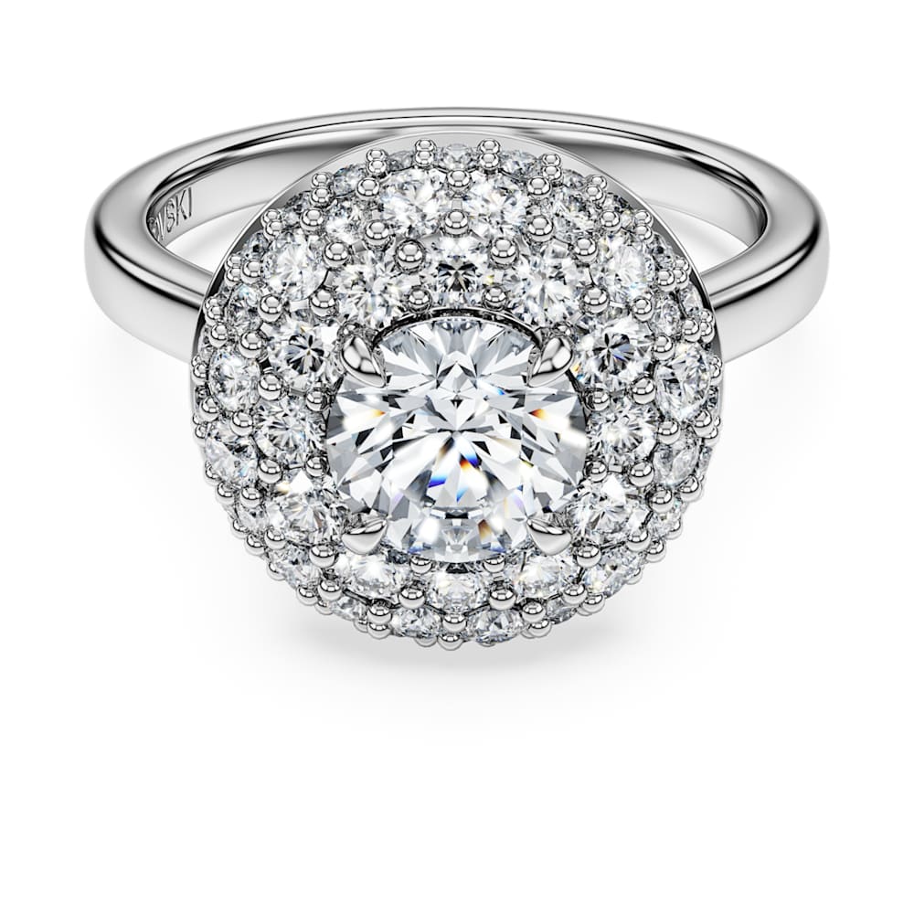 Swarovski Eternity halo solitaire ring Lab grown diamonds 2 ct tw Round cut 14K White gold