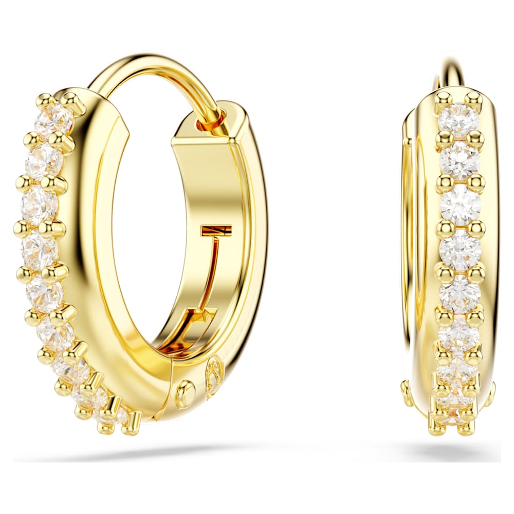 Matrix hoop earrings, Round cut, White, 18K gold finish | Swarovski
