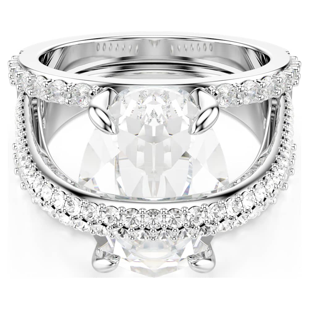 Hyperbola cocktail ring, Mixed cuts, White, Rhodium plated