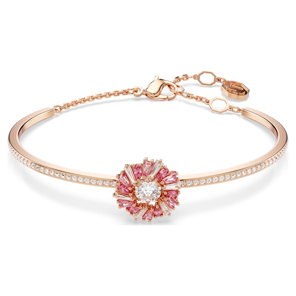 Idyllia bangle, Mixed cuts, Flower, Pink, Rose gold-tone plated