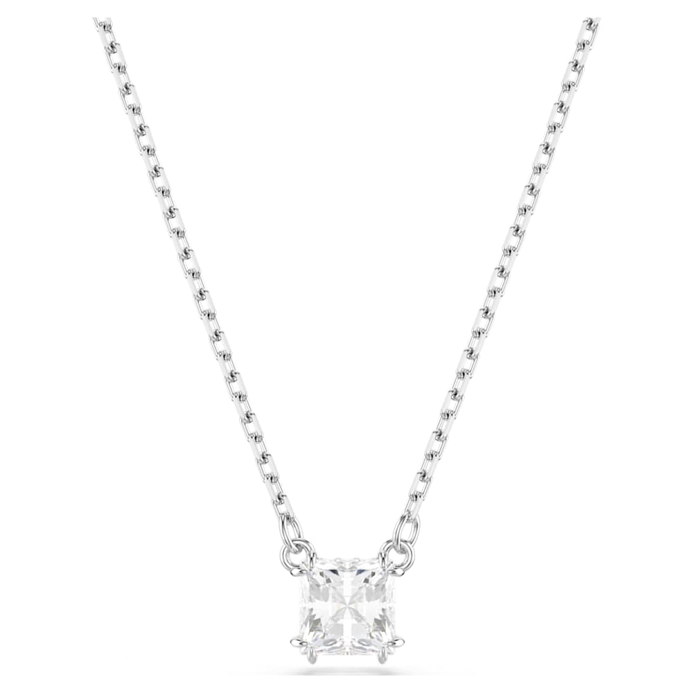 Stilla Attract pendant, Square cut, White, Rhodium plated