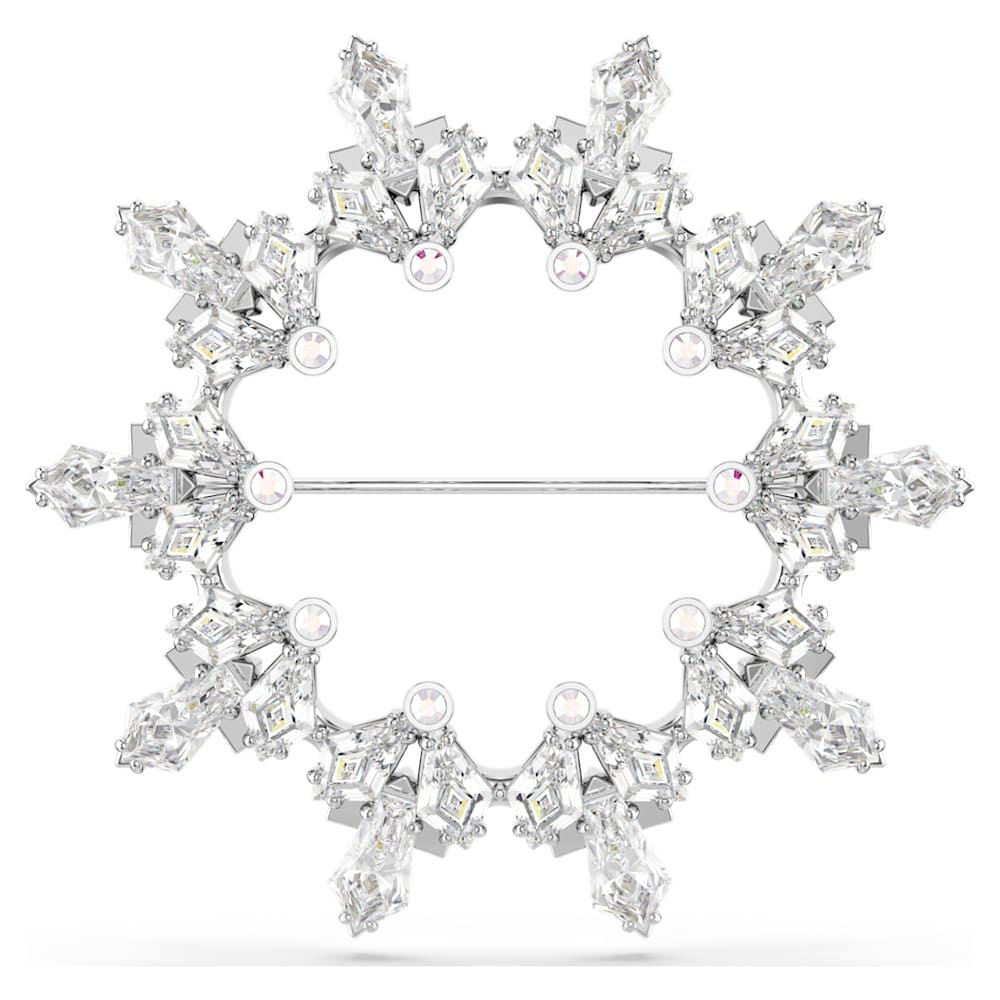 Idyllia brooch, Mixed cuts, Snowflake, White, Rhodium plated