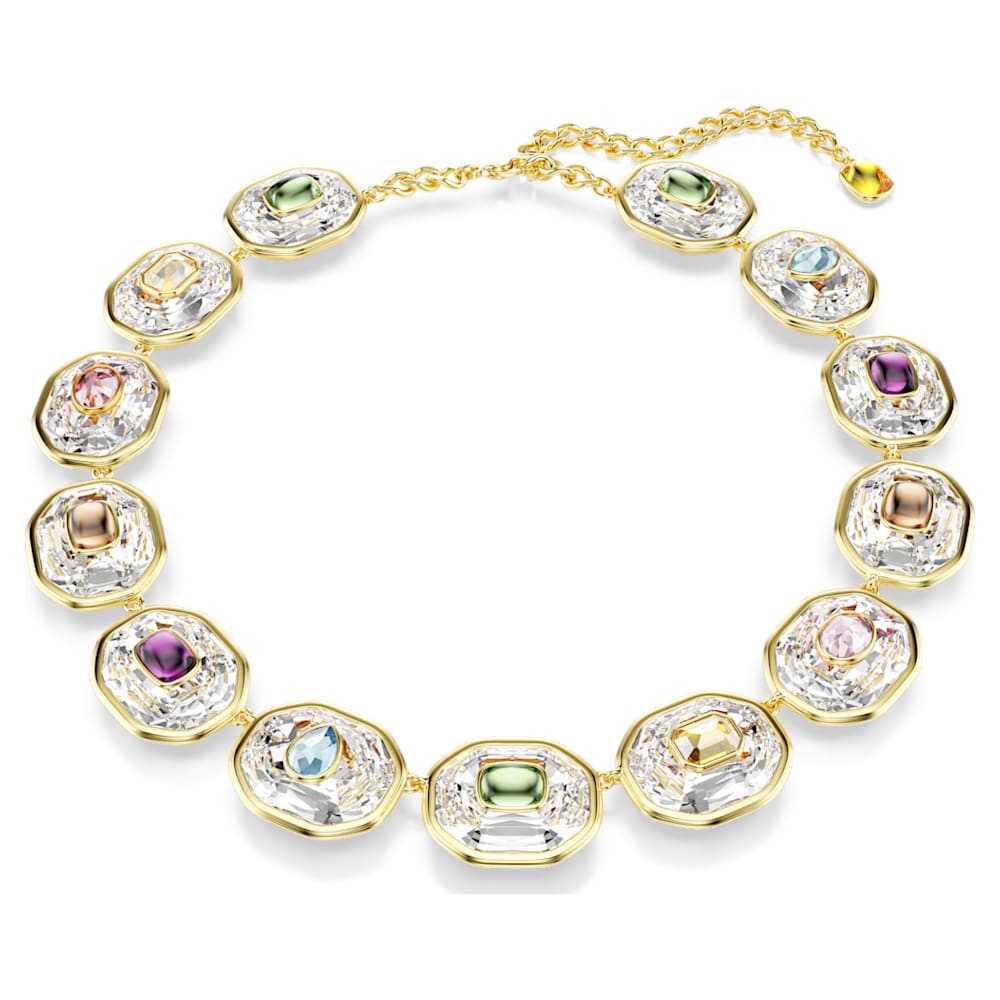 JEWEL Chroma Tennis necklace, Octagon cut, Multicoloured, Gold-tone
