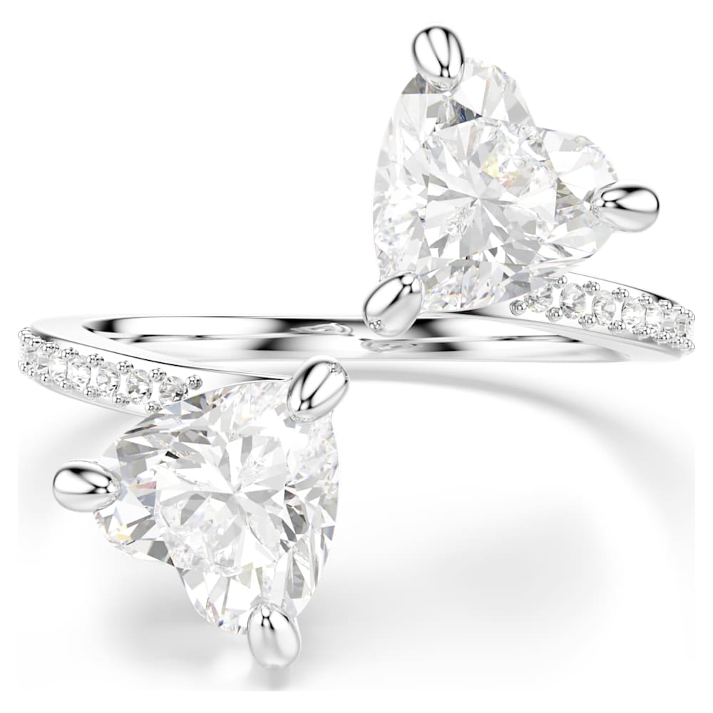 Bague ouverte Mesmera, Taille cœur, Pavé, Blanche, Métal rhodié