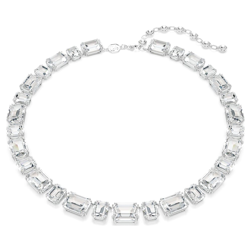 Colier Millenia, Tăietură octogonală, Alb, Placat cu rodiu | Swarovski