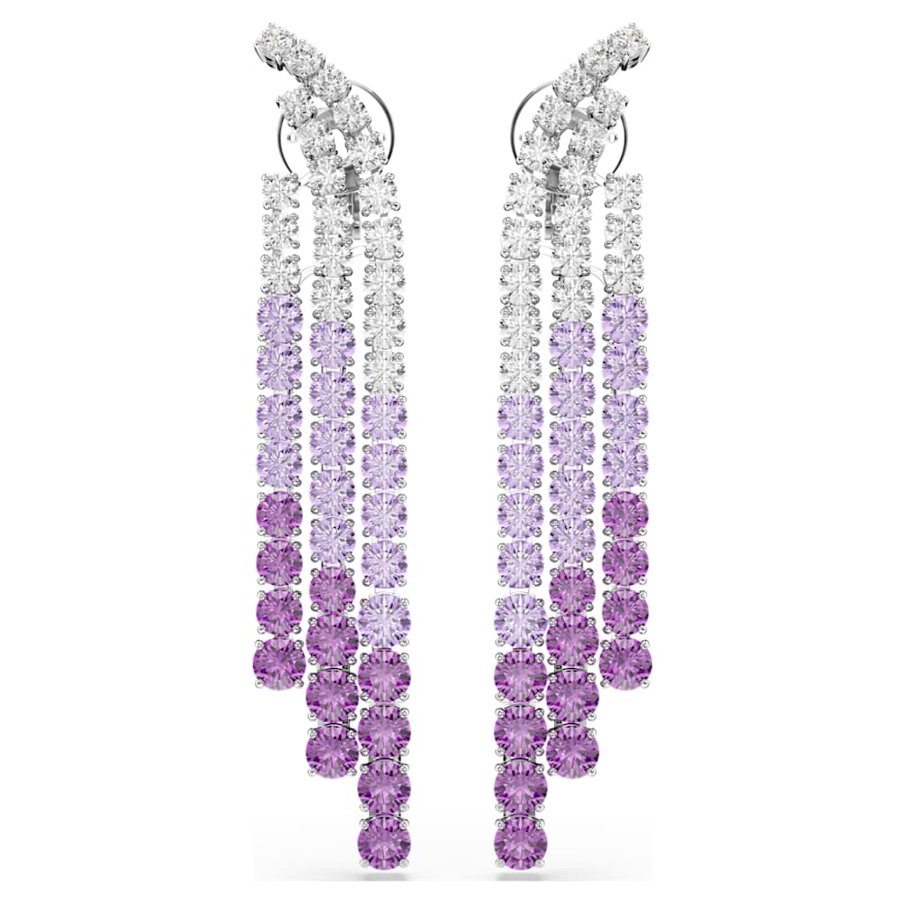 Matrix clip earrings, Color gradient, Round cuts, Purple