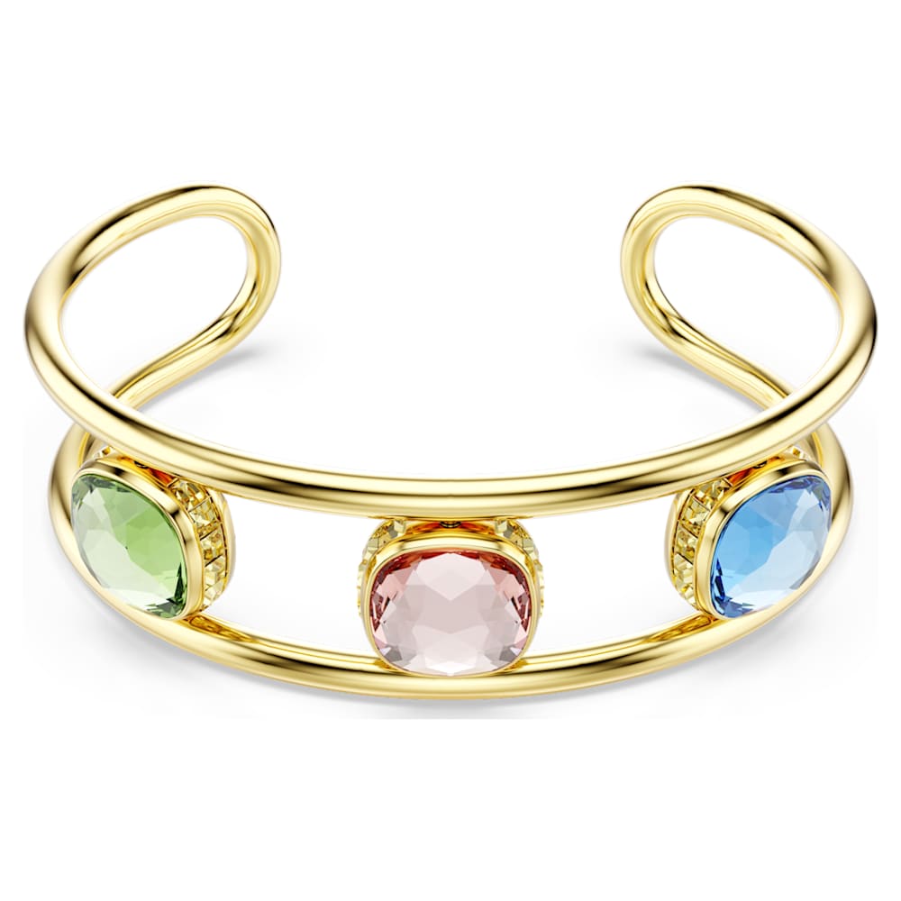 Chroma cuff, Cushion cut, Multicolored, Gold-tone plated | Swarovski