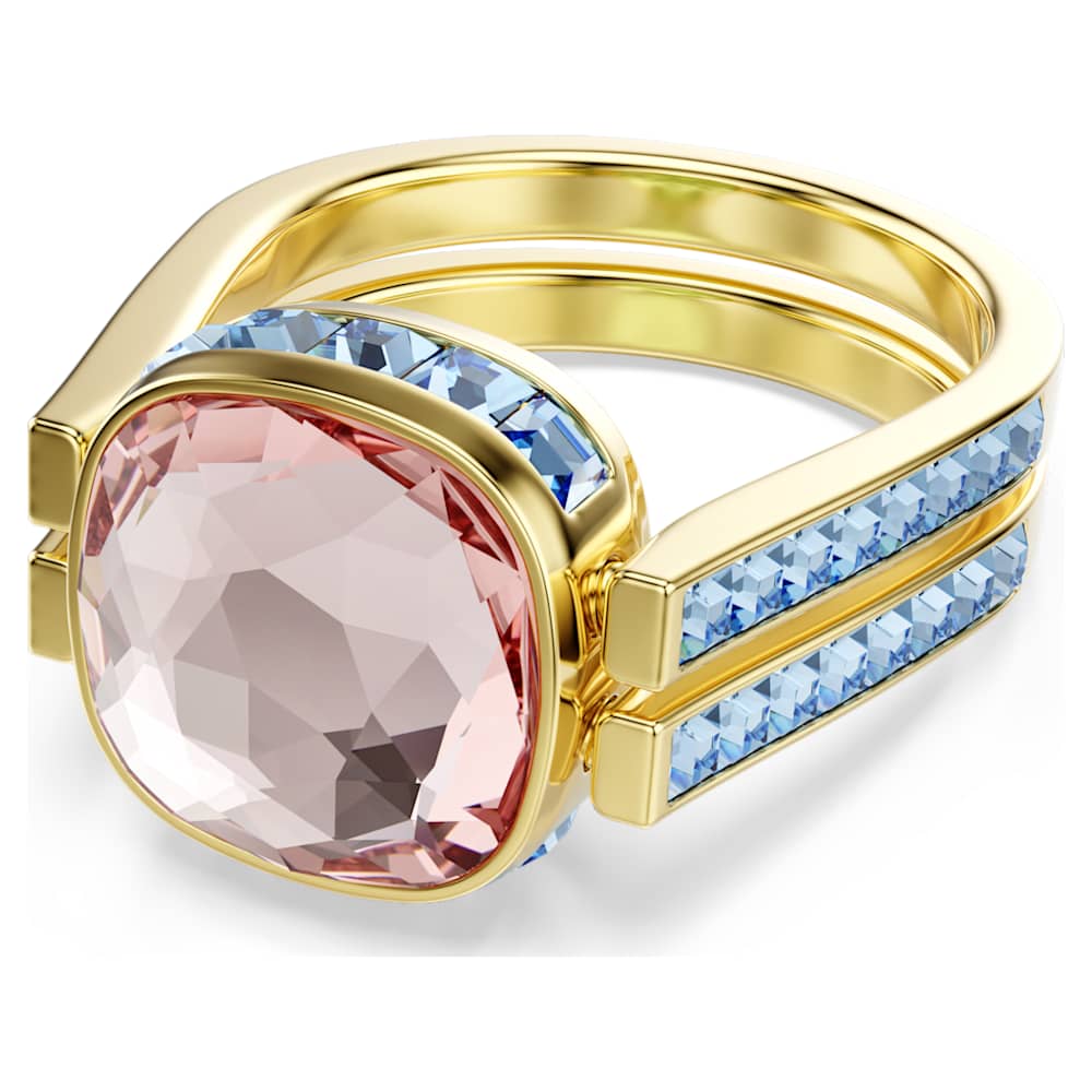 Chroma ring, Cushion cut, Multicoloured, Gold-tone plated | Swarovski