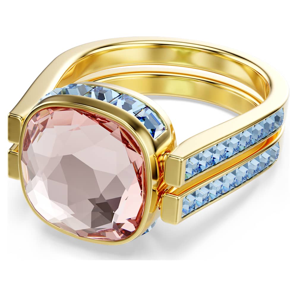 Chroma ring, Cushion cut, Multicoloured, Gold-tone plated | Swarovski