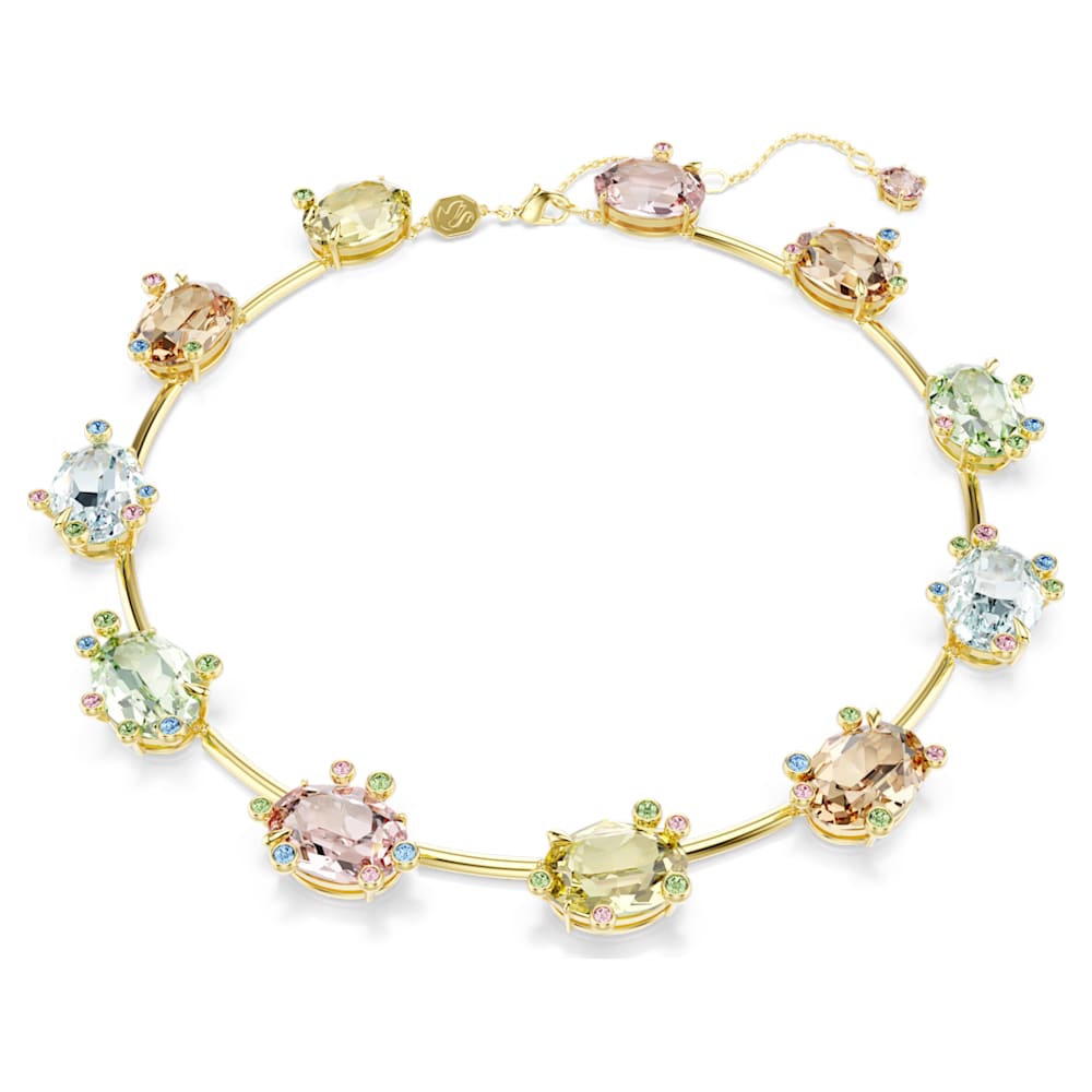 Gema necklace, Mixed cuts, Multicolored, 18K gold finish | Swarovski