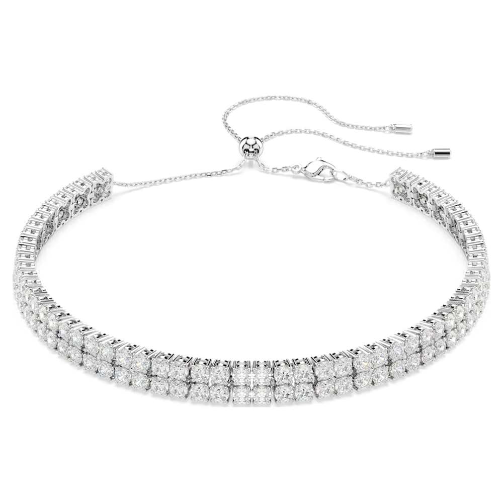 Matrix choker, Round cut, White, Rhodium plated | Swarovski