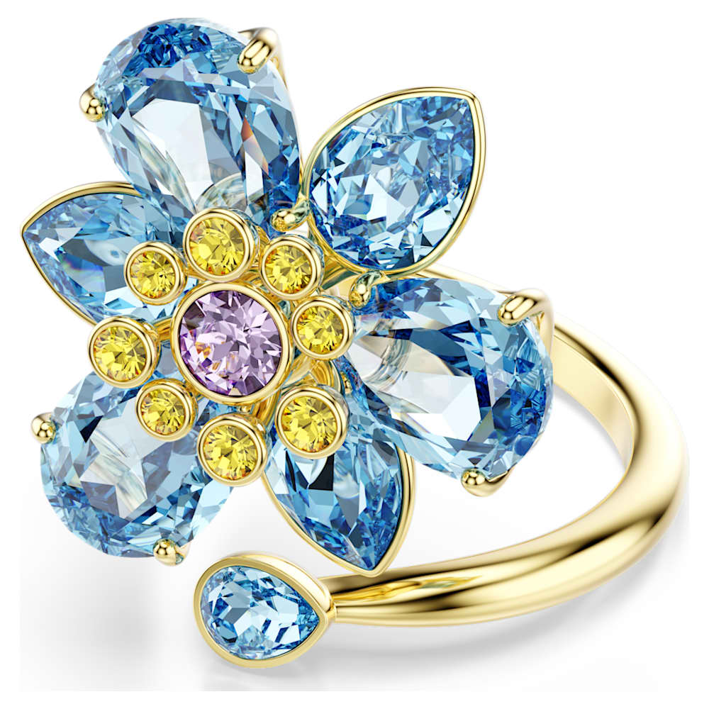 Idyllia オープンリング, ミックスカット, フラワー, ブルー, 18K