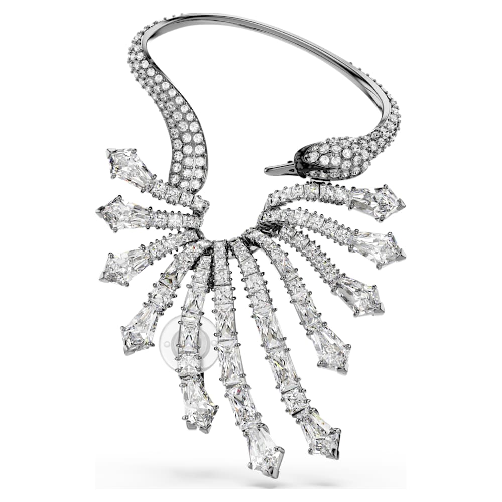 The Vienna Collection ear cuff, Swan, White, Ruthenium plated