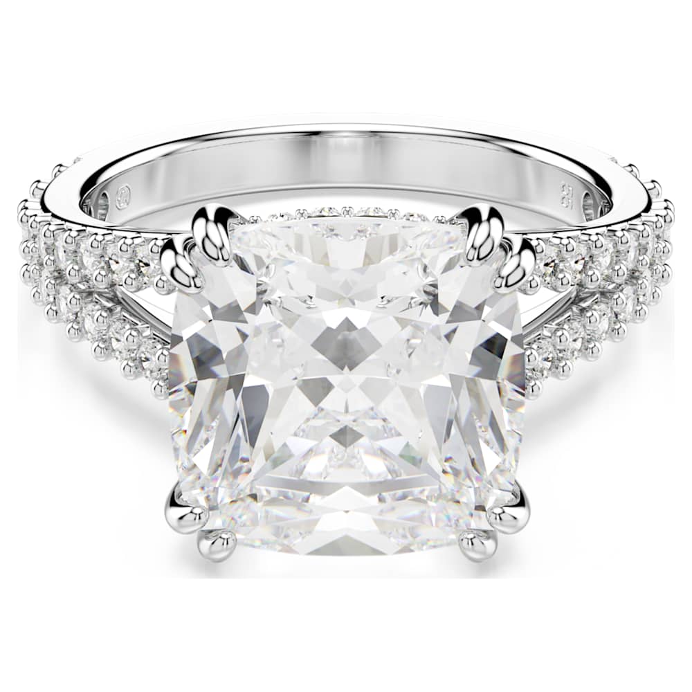 Stilla ring, Square cut, White, Silver-tone finish | Swarovski