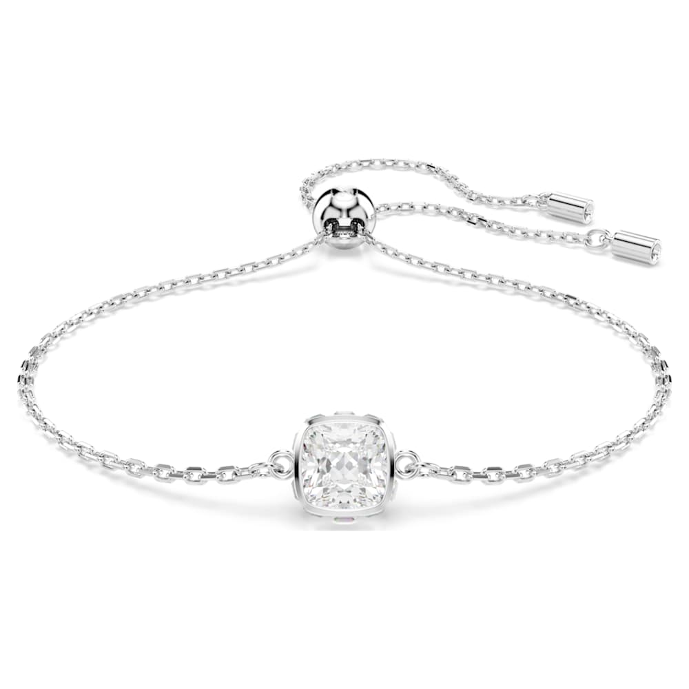 Birthstone bracelet, Square cut, April, White, Rhodium plated
