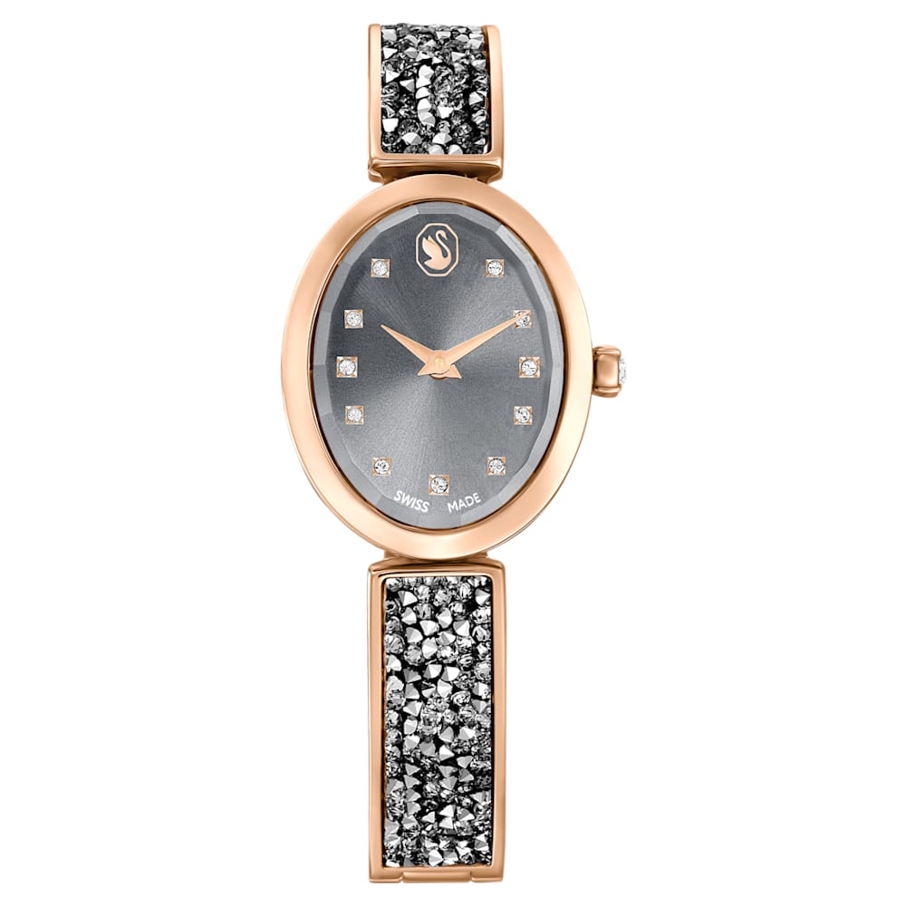 Swarovski Crystal Rock Oval watch Swiss Made Crystal bracelet Grey Rose gold tone finish