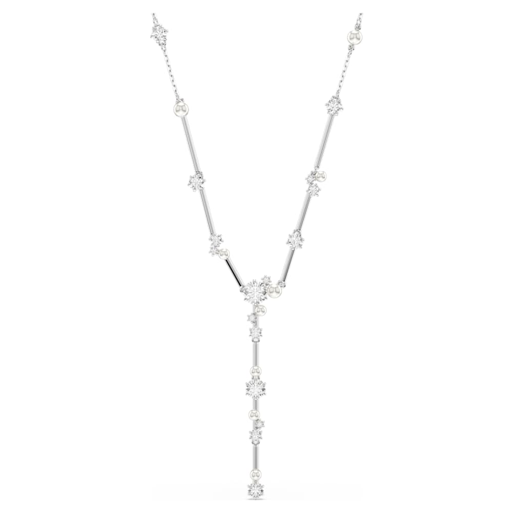 Constella Y字型ネックレス, クリスタル・パール, ラウンドカット, ホワイト, ロジウム・プレーティング | Swarovski