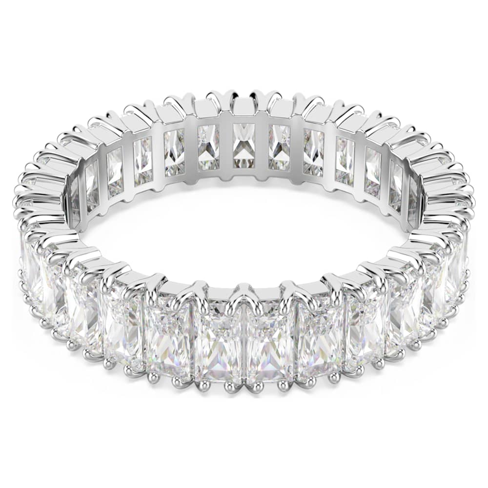Matrix ring, Baguette cut, White, Silver-tone finish | Swarovski