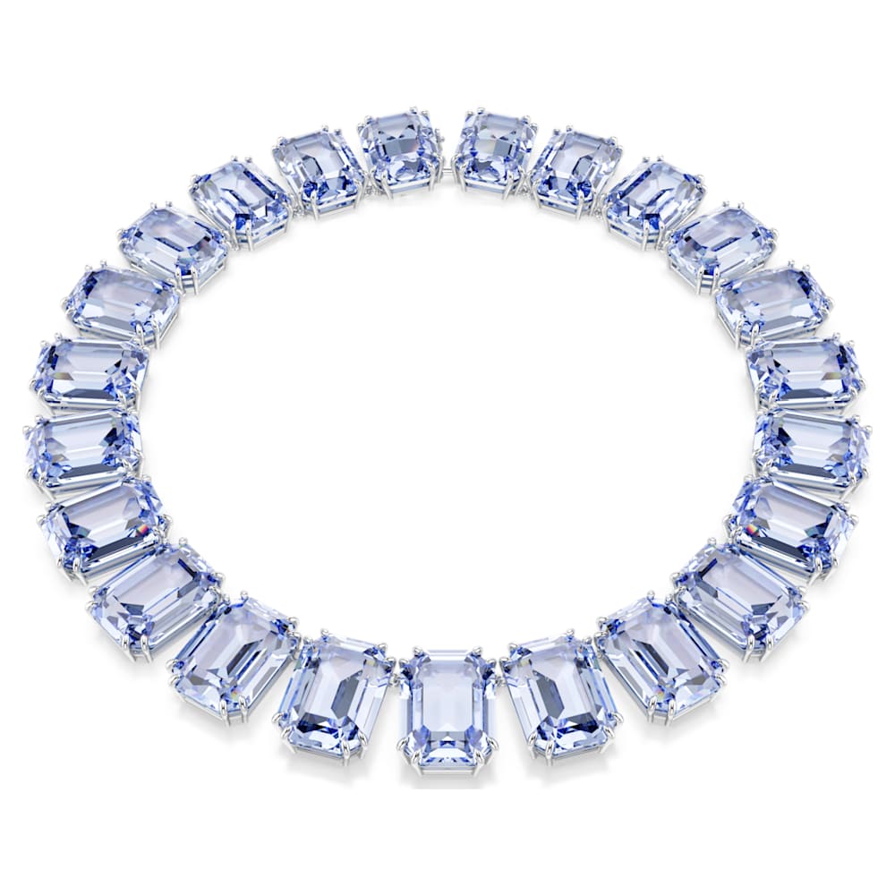 Millenia necklace, Oversized crystals, Octagon cut, Blue, Rhodium