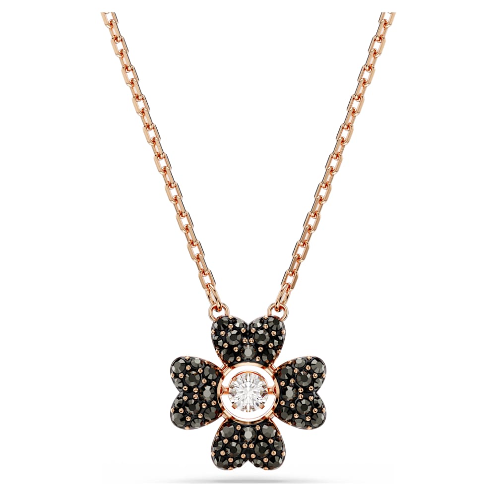 Idyllia pendant, Clover, Black, 18K rose gold finish | Swarovski