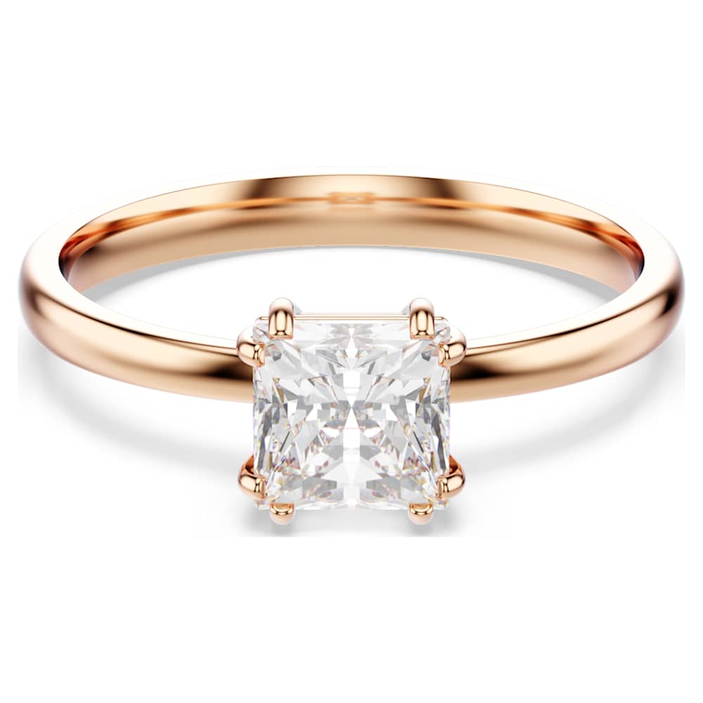 Attract ring, Square cut, White, 18K rose gold finish | Swarovski