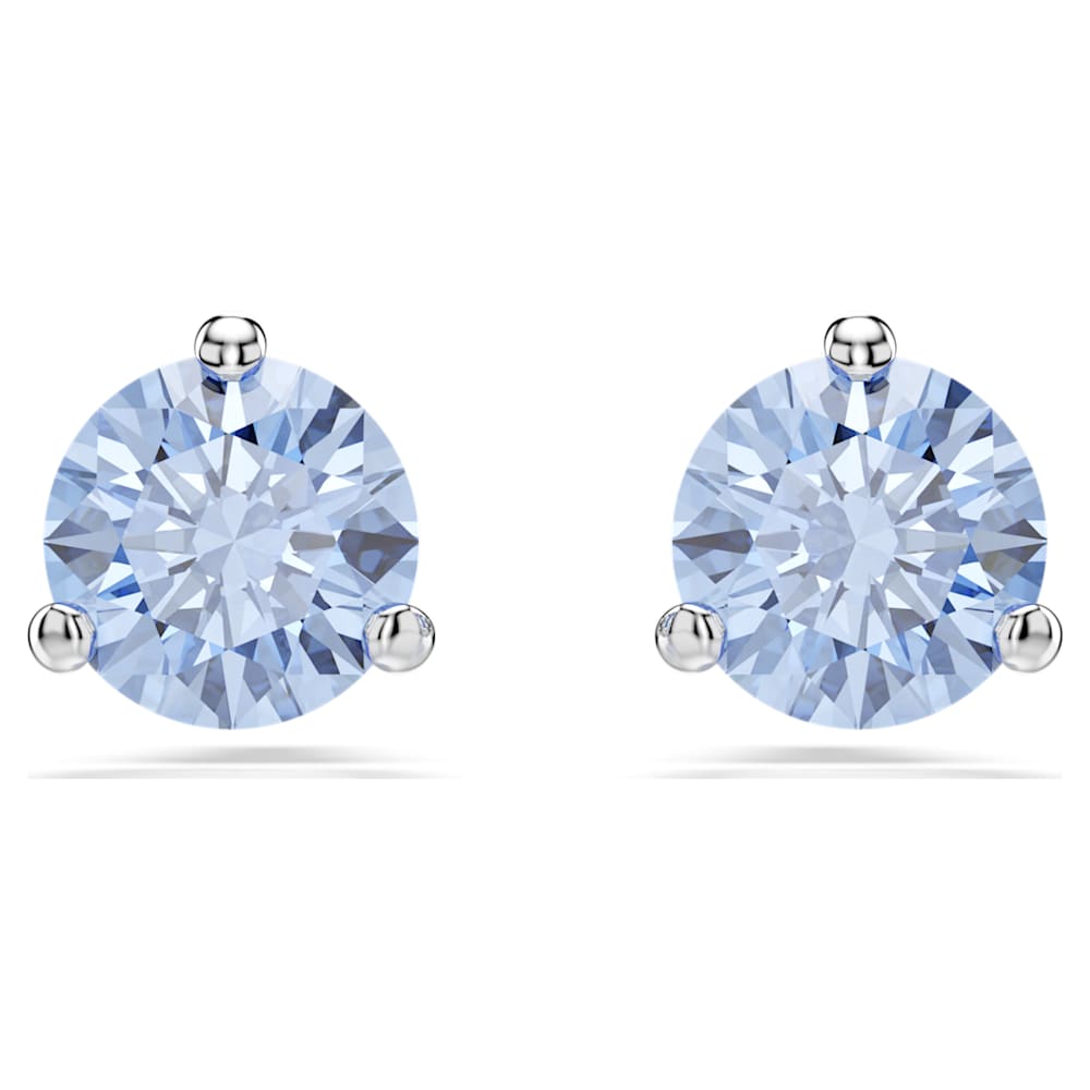 Swarovski Solitaire stud earrings Round cut Light blue Rhodium plated