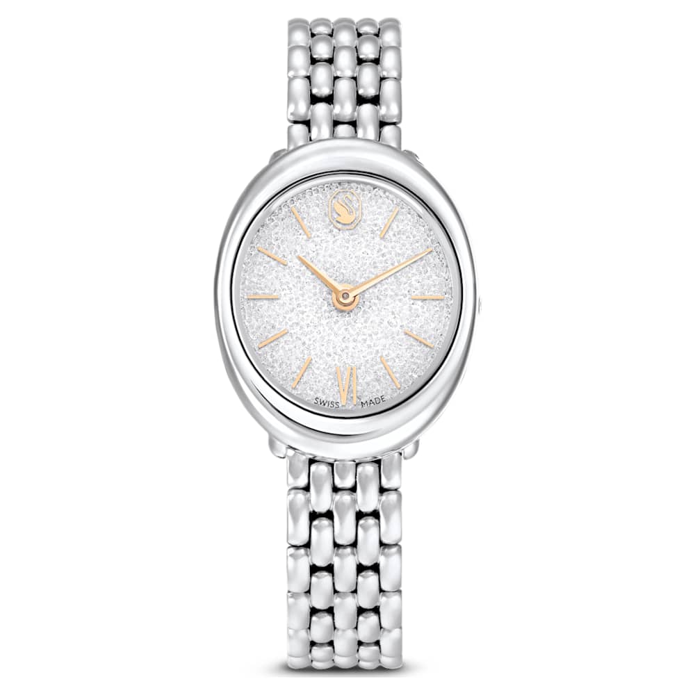 Imber oval watch, Swiss Made, Metal bracelet, Silver tone