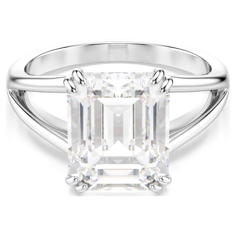 Stilla ring, Octagon cut, White, Silver-tone finish | Swarovski
