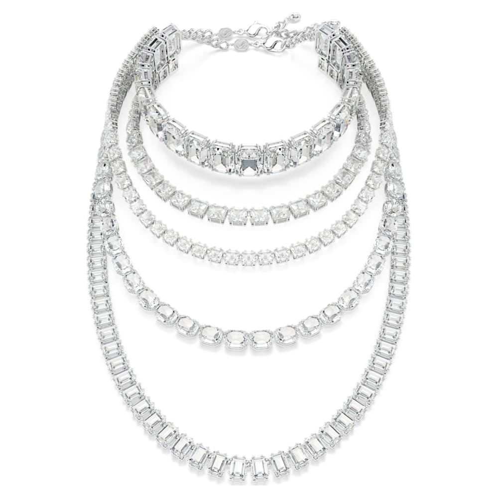 Millenia layered necklace, Mixed cuts, White, Rhodium plated