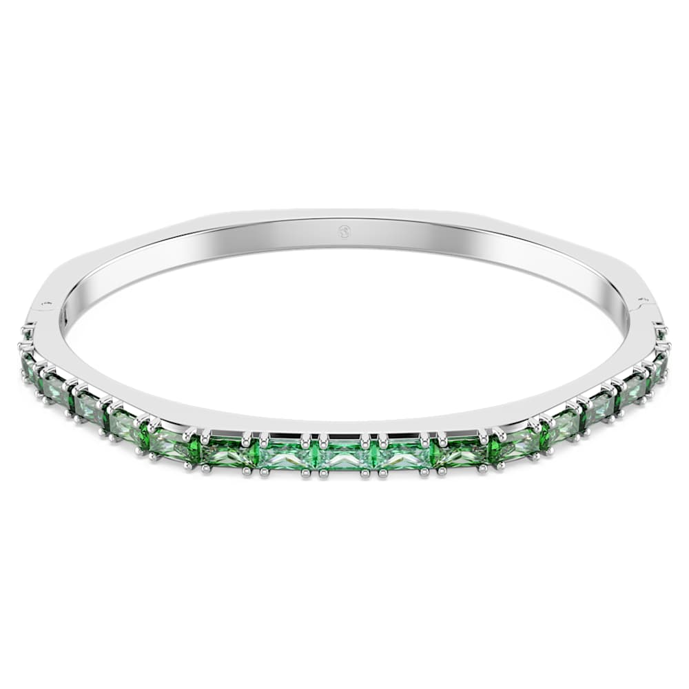 Matrix bangle, Baguette cut, Octagon shape, Green, Rhodium plated