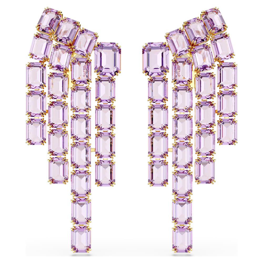 Millenia clip earrings, Octagon cut, Chandelier, Purple