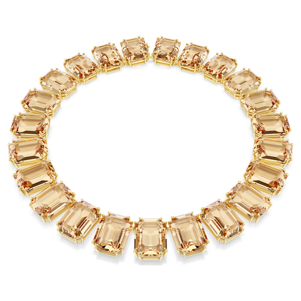 Millenia necklace, Oversized crystals, Octagon cut, Caramel, 18K
