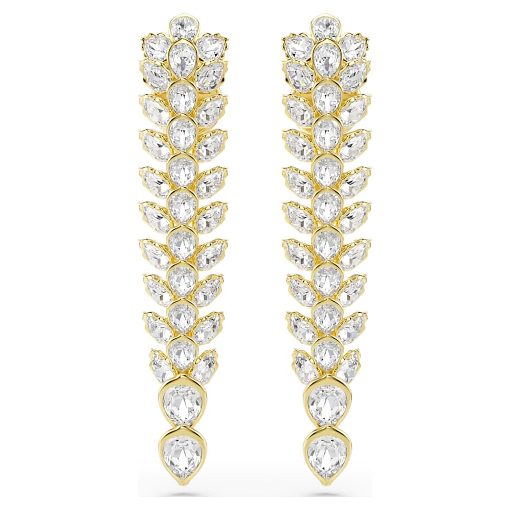 Idyllia drop earrings, Mixed cuts, Long, White, 18K gold finish