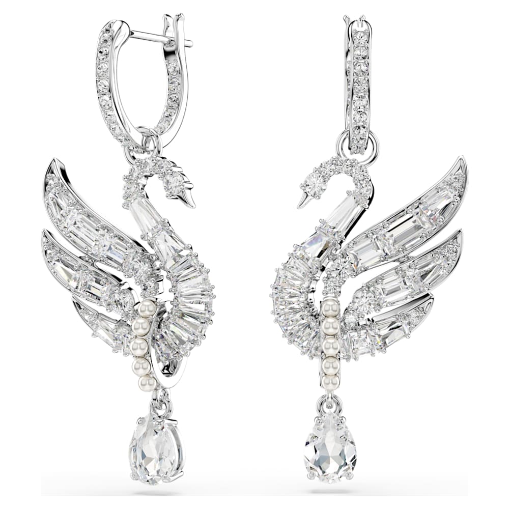 SWAROVSKI スワンピアス Swan ピアス, スワン, ホワイト, ロジウム・プレーティング