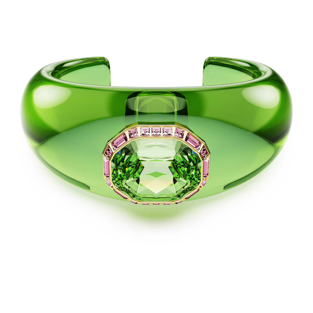 Dulcis cuff, Octagon cut, Green, 18K gold finish | Swarovski