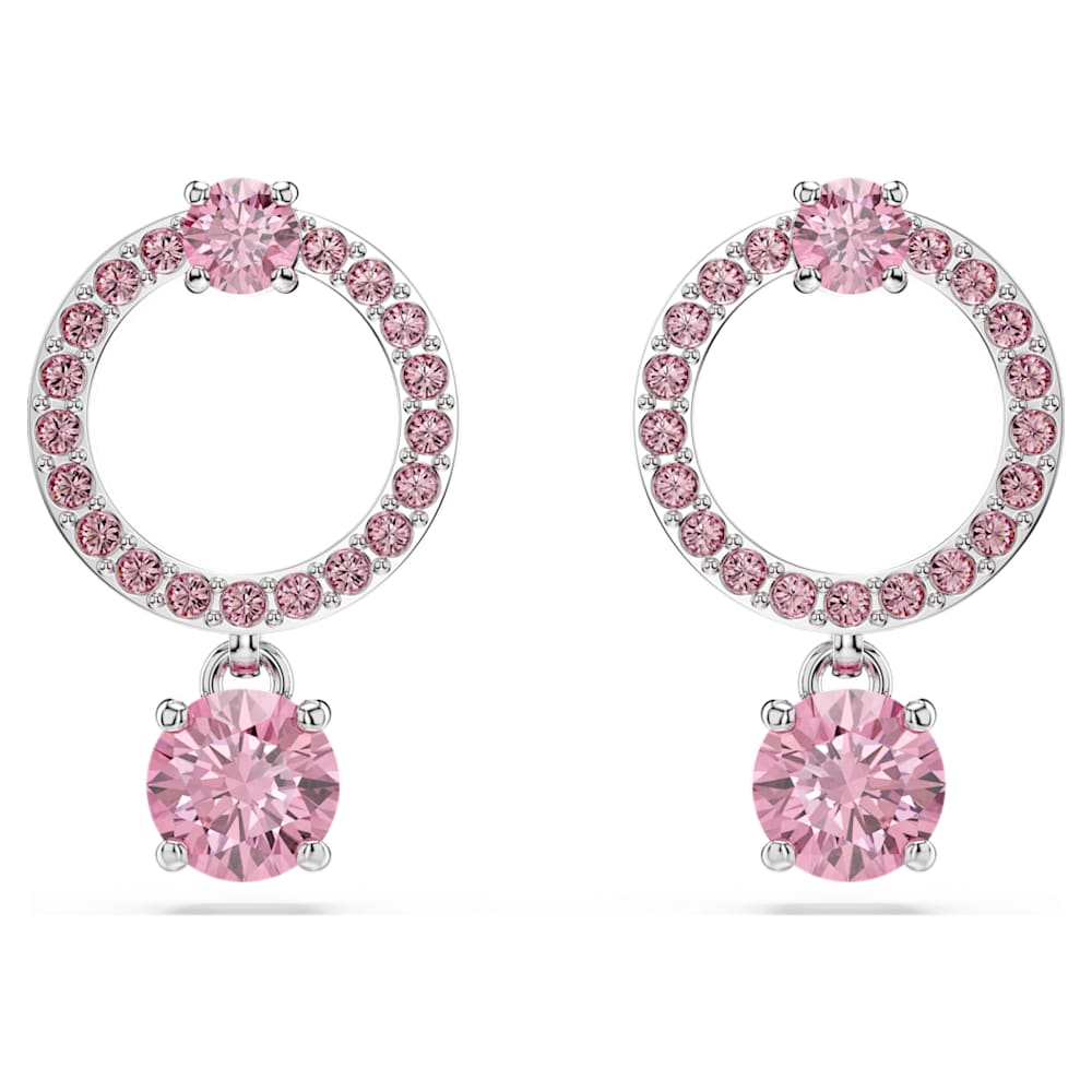 Attract drop earrings, Round cut, Pink, Rhodium plated Attract drop earrings, Round cut, Pink, Rhodium plated