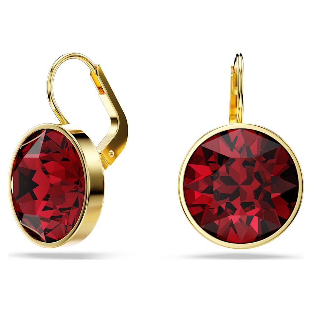 Bella ドロップピアス, ラウンドカット, レッド, ゴールドトーン 