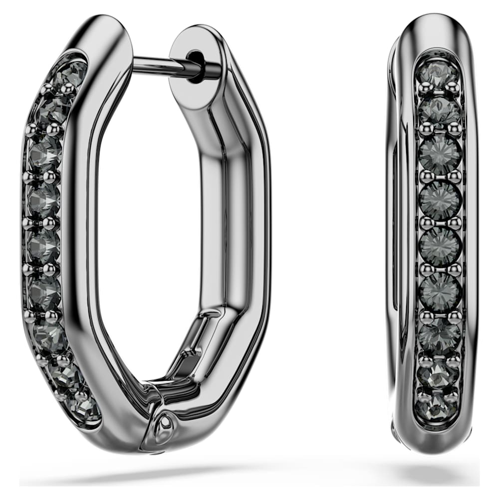 【Swarovski】 Dextera Dextera hoop earrings, Octagon shape, Medium, White, Rhodium