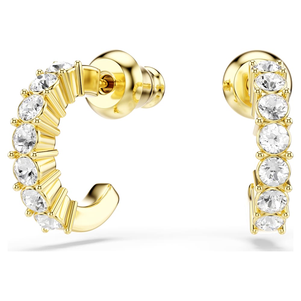 Mini Hoop earrings, Round cut, White, 18K gold finish | Swarovski
