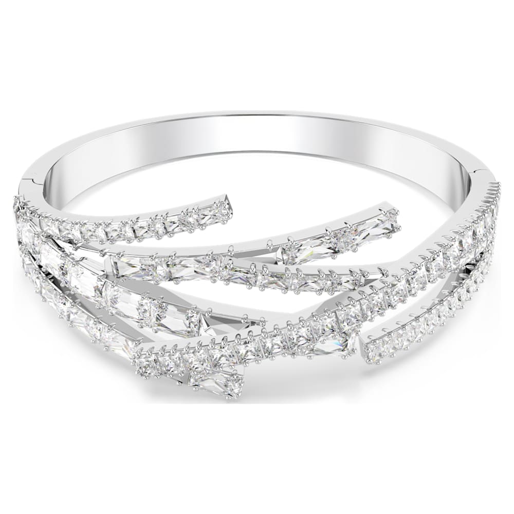 Matrix bangle, Mixed cuts, White, Rhodium plated | Swarovski